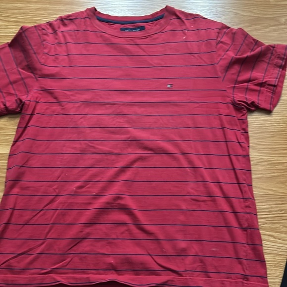 Vintage Tommy Hilfiger Men's Red Striped Shirt - Picture 1 of 10